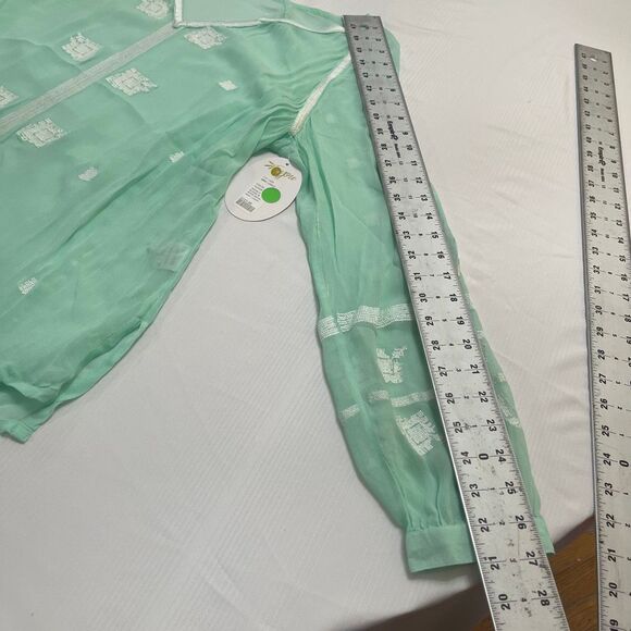 NWT Chloe Oliver Anthropologie Monica Blouse Embroidered Mint Top Size Large New - Picture 5 of 12